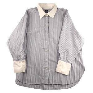 GAP Womens XL Blue Pin Stripe Button Up Big Shirt Contrast Collar Organic Cotton